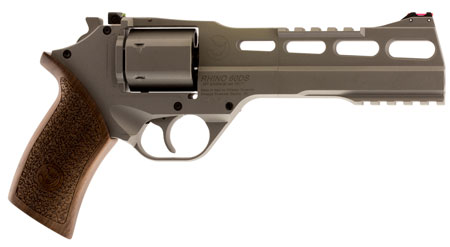 [8053670714199] Chiappa Firearms CF340249 Rhino 60SAR *CA Compliant 357 Mag 6 Shot 6" Nickel-Plated Steel Barrel  &  Cylinder, Nickel-Plated Aluminum Frame  &  Barrel Shroud, Picatinny Rails, Walnut Grip