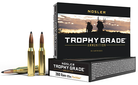 [054041600187] Nosler 60018 Trophy Grade  260Rem 125gr Nosler Spitzer Partition 20 Per Box/10 Case