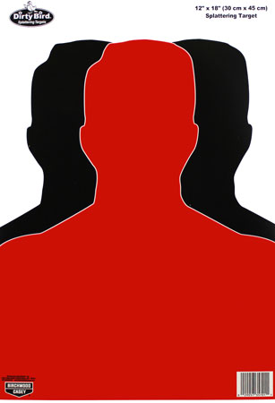 [029057357011] Birchwood Casey 35701 Dirty Bird  Silhouette Tagboard Hanging Pistol 12" x 18" Black/Red White Impact Splatter 100 Per Pkg