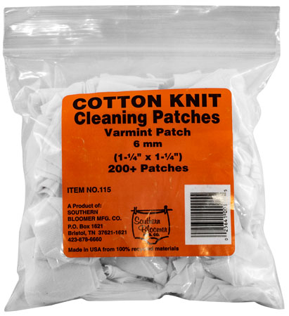 [025641001155] Southern Bloomer 115 Cleaning Patches  6mm Cotton 200 Per Pack