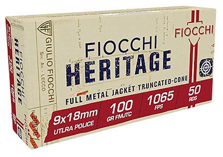 [762344033822] Fiocchi 9X18 Heritage  9x18mmUltra 100gr Full Metal Jacket Truncated Cone 50 Per Box/20 Case