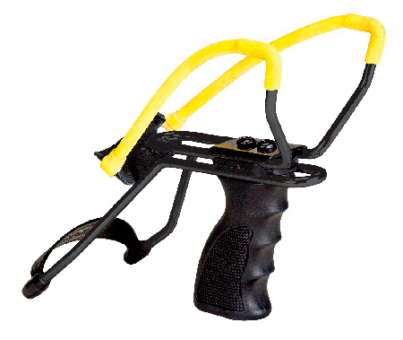 [039256881514] Daisy 998151506 998151506 Slingshot w/ Pistol Grip Yellow Steel Frame Black Molded Sure-Grip w/Wrist Support Handle