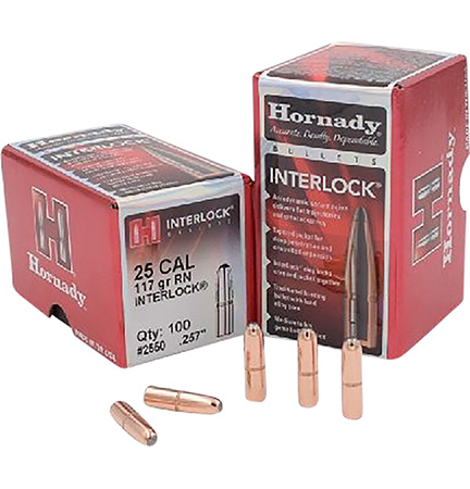 [090255225501] Hornady 2550 InterLock  25 Cal .257 117 gr Round Nose 100 Per Box/ 25 Case