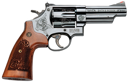 [022188142242] Smith  &  Wesson 150783 Model 29  44 Rem Mag or 44 S&W Spl Machine Engraved Blued Carbon Steel 4" Barrel, 6rd Cylinder  &  N-Frame, Wood Engraved Grip