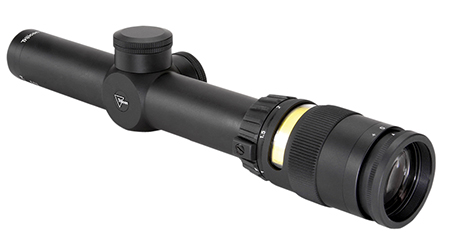 [719307400306] Trijicon 200052 AccuPoint  Black Hardcoat Anodized 1-4x 24mm 30mm Tube Illuminated Amber Triangle Post Reticle