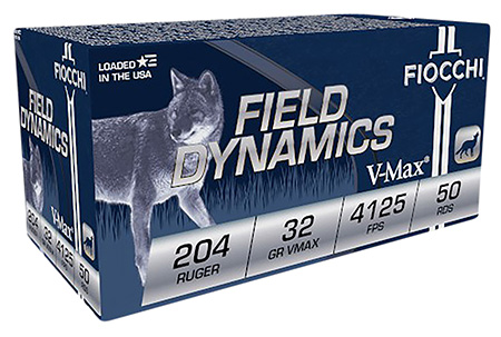 [762344707372] Fiocchi 204HVA Field Dynamics  204Ruger 32gr Hornady V Max 50 Per Box/20 Case