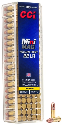 [076683000316] CCI 0031 Mini-Mag High Velocity 22LR 36gr Copper Plated Hollow Point 100 Per Box/50 Case