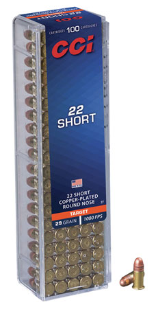 [076683000279] CCI 0027 Target Rimfire 22Short 29gr Copper Plated Round Nose 100 Per Box/50 Case