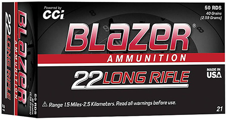 [076683000217] CCI 0021 Blazer High Velocity 22LR 40gr Lead Round Nose 50 Per Box/100 Case