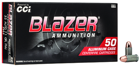 [076683035035] CCI 3503 Blazer Handgun 32ACP 71gr Total Metal Jacket 50 Per Box/20 Case