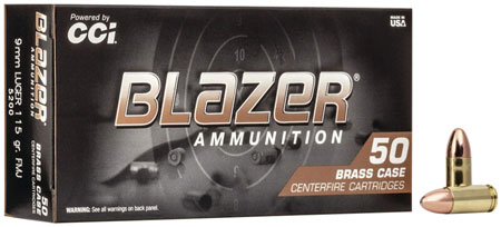 [076683052001] CCI 5200 Blazer Brass Handgun 9mmLuger 115gr Full Metal Jacket 50 Per Box/20 Case