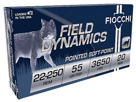 [762344707433] Fiocchi 22250B Field Dynamics  22-250Rem 55gr Pointed Soft Point 20 Per Box/10 Case