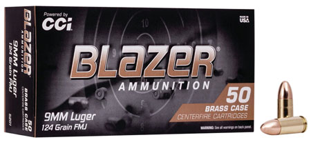 [076683052018] CCI 5201 Blazer Brass Handgun 9mmLuger 124gr Full Metal Jacket 50 Per Box/20 Case