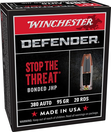 [020892218642] Winchester Ammo S380PDB Defender  380ACP 95gr Bonded Jacket Hollow Point 20 Per Box/10 Case