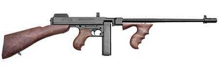 [602686211109] Thompson T1B 1927A-1 Deluxe 45 ACP Caliber with 16.50" Barrel, 20+1 Capacity Stick Magazine, Blued Metal Finish, Walnut Removable Fixed Stock  &  Wood Grip Right Hand
