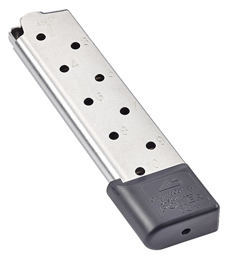 [705263121508] CMC Products 12150 Power Mag Plus 10rd 45 ACP Fits 1911 Government Stainless Steel w/ Black Base Pad