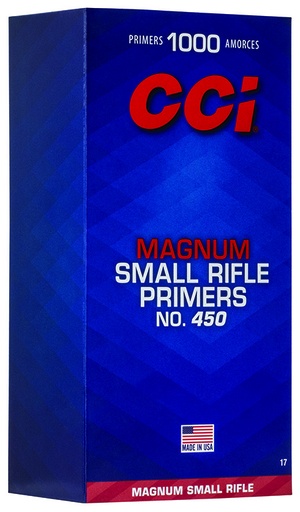 [076683500175] CCI 0017 Magnum Rifle No. 450 Small Magnum Rifle Multi Caliber 1000/Box