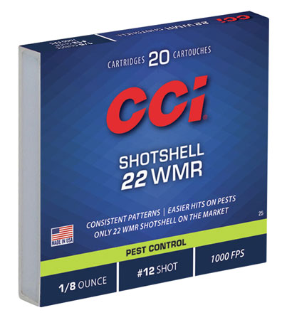 [076683000255] CCI 0025 Pest Control Shotshell 22WMR 52gr #12Shot 20 Per Box/100 Case