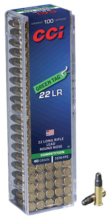 [076683000330] CCI 0033 Green Tag Competition 22LR 40gr Lead Round Nose 100 Per Box/50 Case