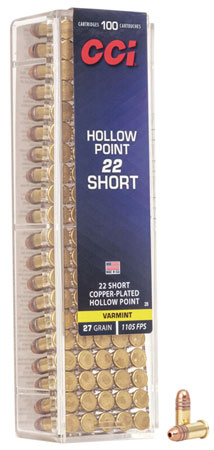 [076683000286] CCI 0028 VNT Rimfire 22Short 27gr Copper Plated Hollow Point 100 Per Box/50 Case