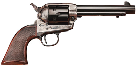 [839665004760] Taylors  &  Company 4109DE Smoke Wagon Deluxe 45 Colt (LC) 6rd 4.75" Blued Cylinder  &  Barrel Color Case Hardened Steel Frame Checkered Walnut Grip