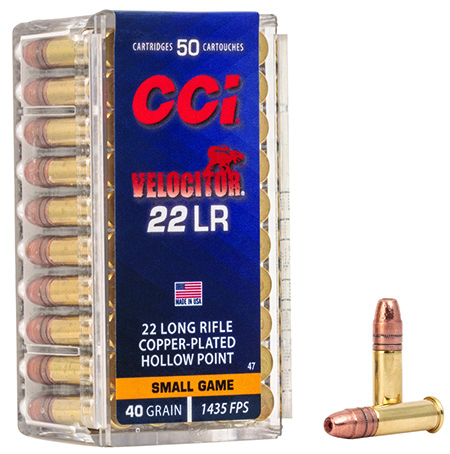 [076683000477] CCI 0047 Velocitor Rimfire 22LR 40gr Copper Plated Hollow Point 50 Per Box/100 Case
